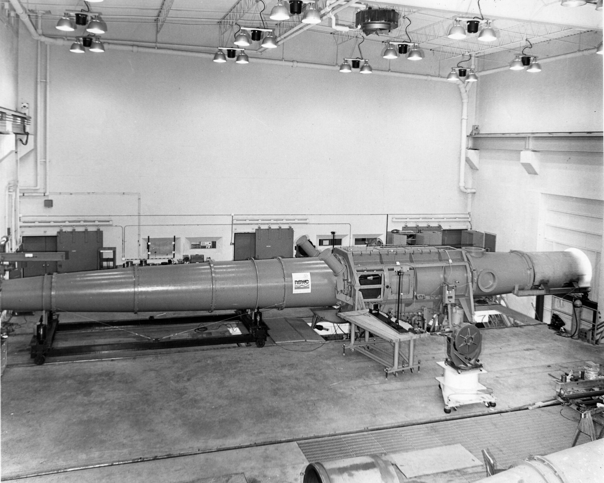 A photo taken in 1989 shows one of Tunnel 9’s two test legs that were designed and built to accommodate the multiple testing capabilities available at the facility. Each leg contains a test cell which is 5 feet in diameter and more than 12 feet in length. These test cells can accommodate full-scale reentry bodies, full-scale endo-interceptor, and large-scale aerospace vehicles and hypersonic inlet models. (File Photo)