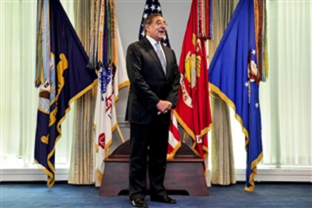 Leon E. Panetta makes remarks after taking the oath of office as the 23rd defense secretary during a Pentagon ceremony, July 1, 2011.