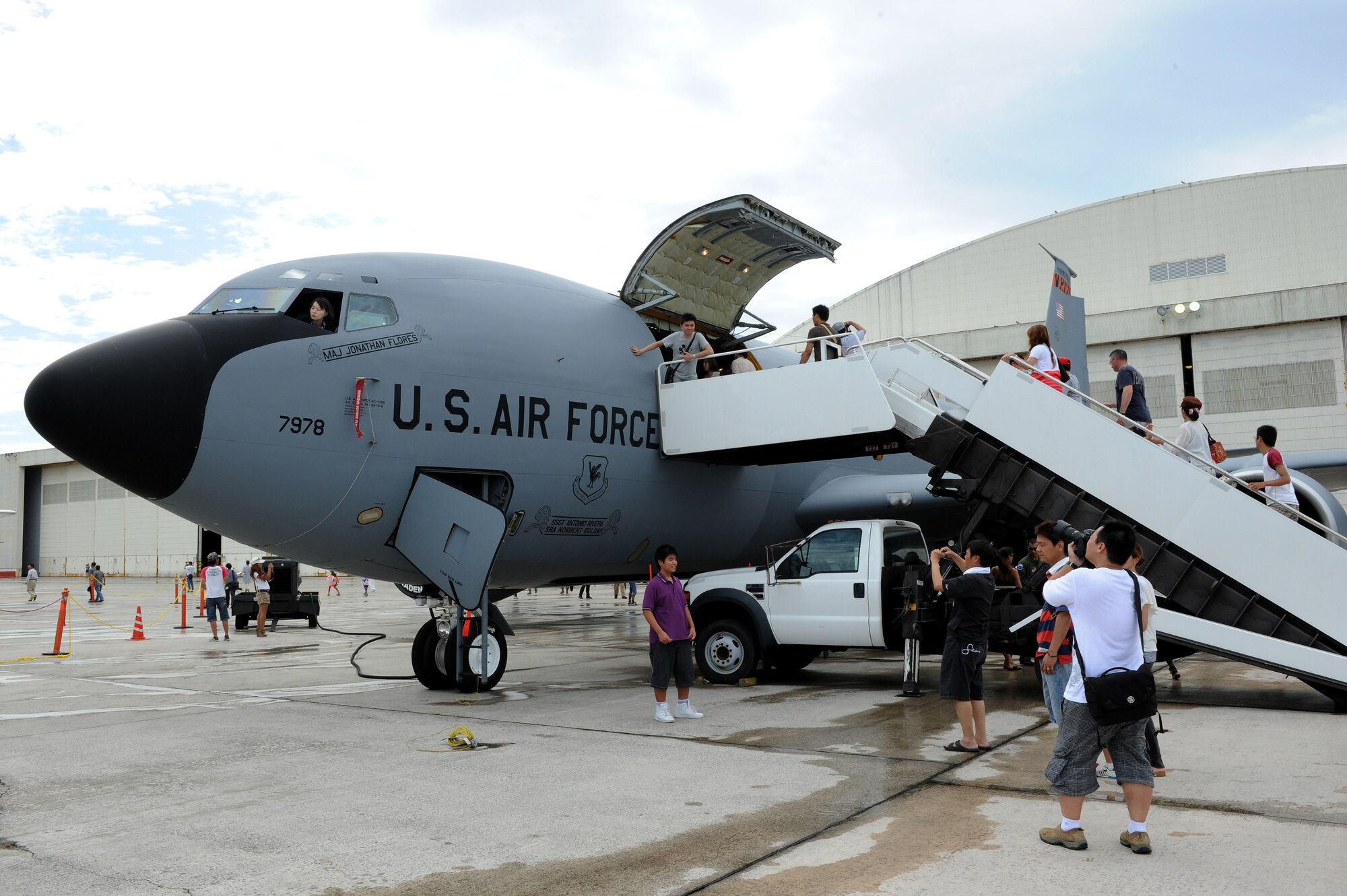 Japanese and U.S. members tour a KC-135 Stratotanker during AmericaFest 2011 at Kadena Air Base, July 2. AmericaFest was an Independence Day celebration showcasing various Japanese and U.S. military aircraft. There were also games, food, live performances and other entertainment for AmericaFest attendees to enjoy. (U.S. Air Force photo/Junko Kinjo)