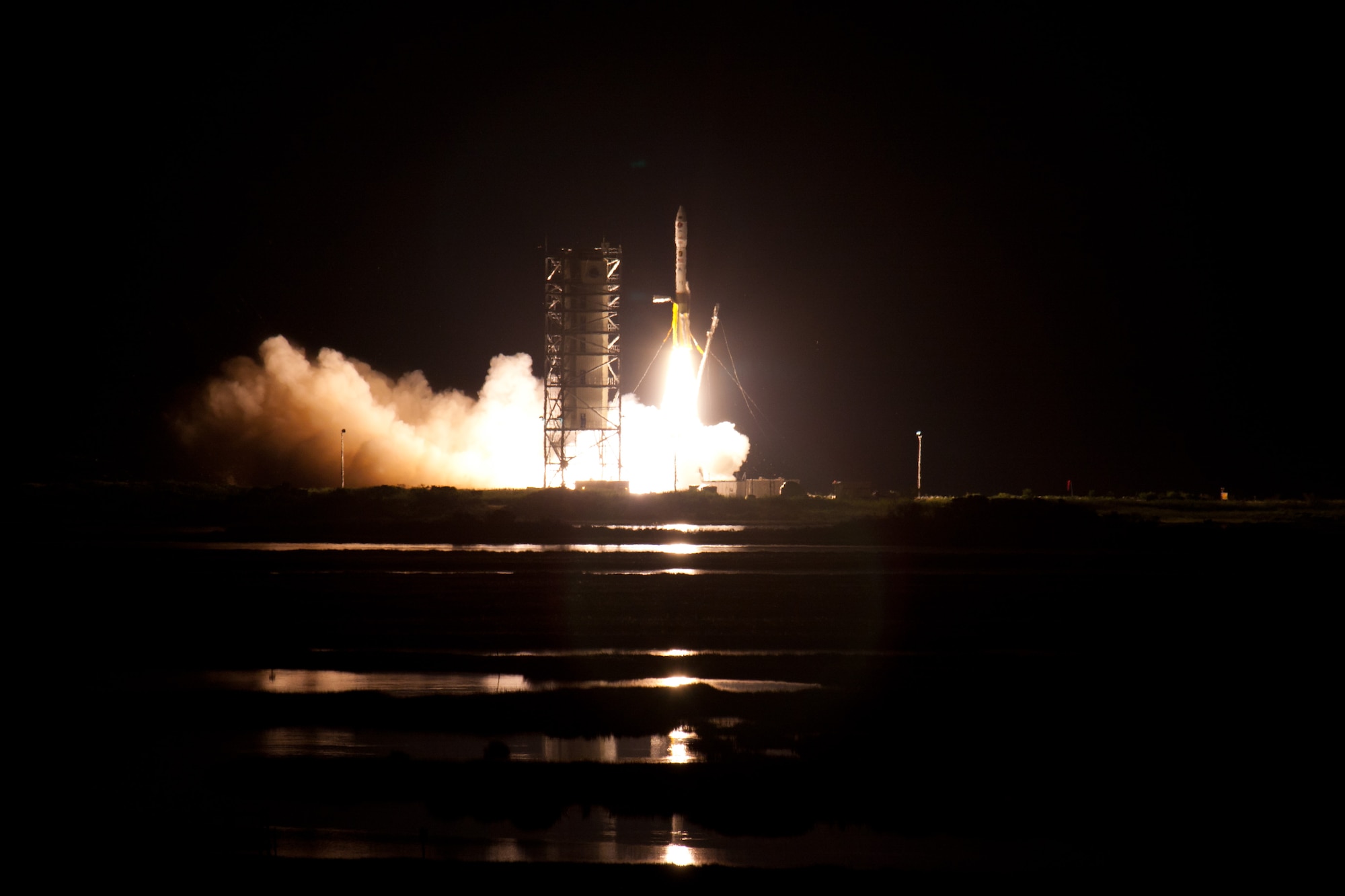On June 29, the Operationally Responsive Space office's inaugural satellite, ORS-1, successfully launched from Pad 0B at the Mid-Atlantic Regional Spaceport, a facility owned by the Virginia Commercial Flight Authority, located at NASA's Wallops Flight Facility, Wallops Island, Va.  NASA photograph
