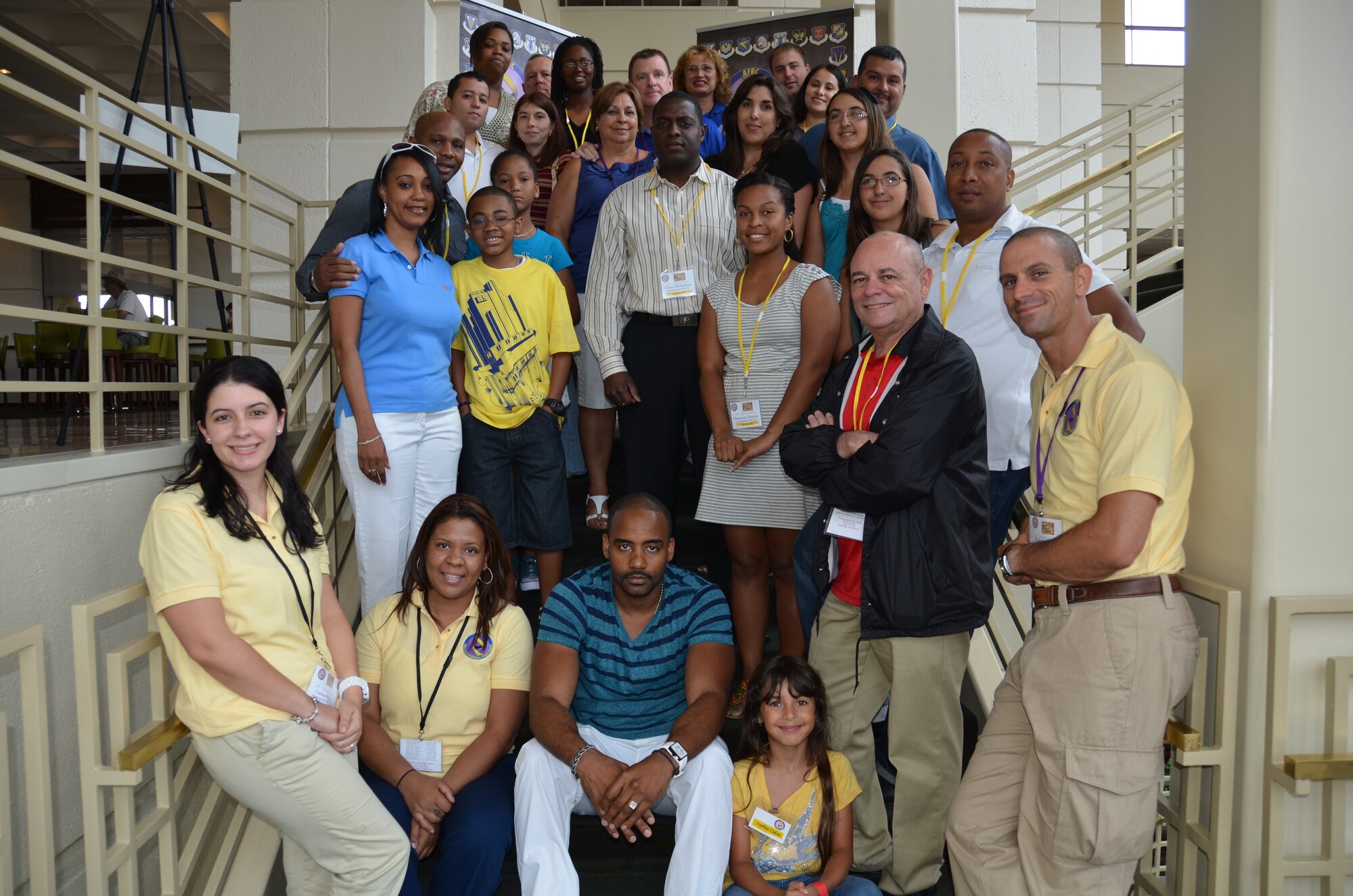 Air Force Reservists, dependents and support personnel from the 482nd Fighter Wing at Homestead Air Reserve Base, Fla., pause for a picture at the South Region’s Yellow Ribbon Program in Austin, Texas on June 25. (U.S. Air Force photo/Staff Sgt. Anna-Marie Wyant)