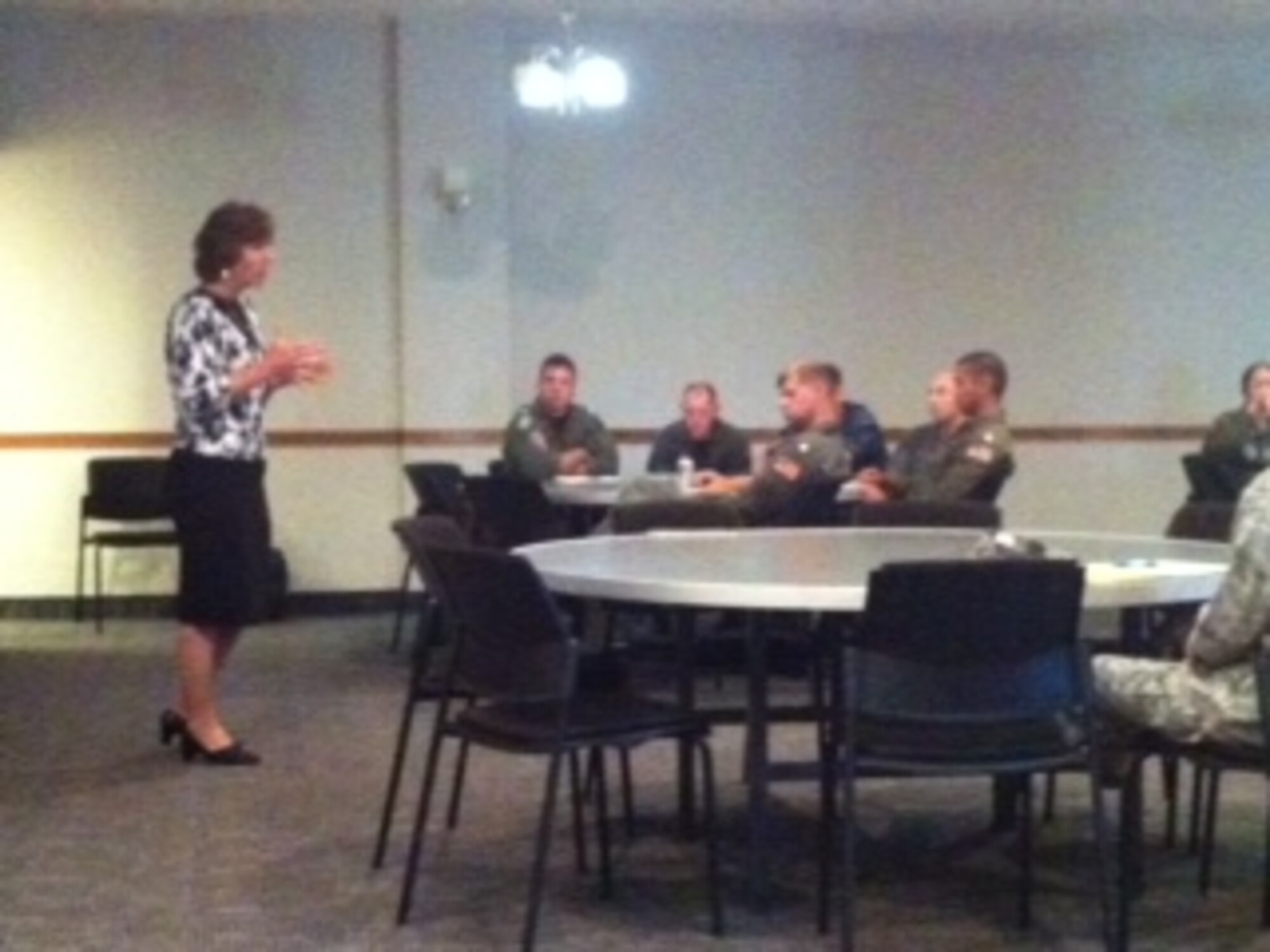 Anne Munch, an attorney with 22 years of experience advocating for and prosecuting on behalf of victims of violent crime, briefed senior leaders on annual sexual assault prevention training here June 27 and 28.(U.S. Air Force Courtesy Photo)