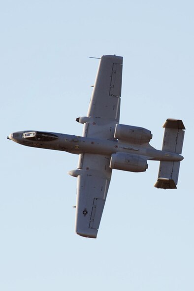 The A-10 West Demonstration Thunderbolt II, flown by team pilot Capt. Joe "Rifle" Shetterly from Tuscan, Arizona performs in the Celebration of Flight air show at the Caldwell Industrial Airport in Caldwell, Idaho on June 25. (U.S. Air Force photo by Tech. Sgt. Becky Vanshur)