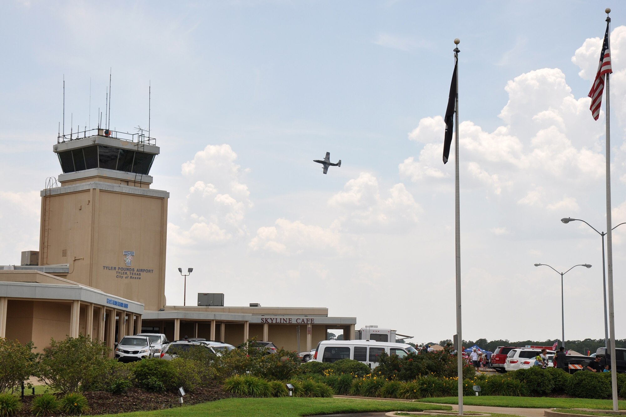 Noel Rather pilots his L-29 Delphin past the control tower at Tyler Pounds Regional Airport in Tyler, Texas, during the “Wings Over Texas Air Show,” July 3, 2011. Rather is a former captain with the U.S. Air Force. The Areo L-29 Delphin is a military jet trainer aircraft that became the standard jet trainer for the air forces of the Warsaw Pact nations in the 1960s. It was Czechoslovakia’s first locally designed and built jet aircraft. (U.S. Air Force photo/Tech. Sgt. Jeff Walston)       