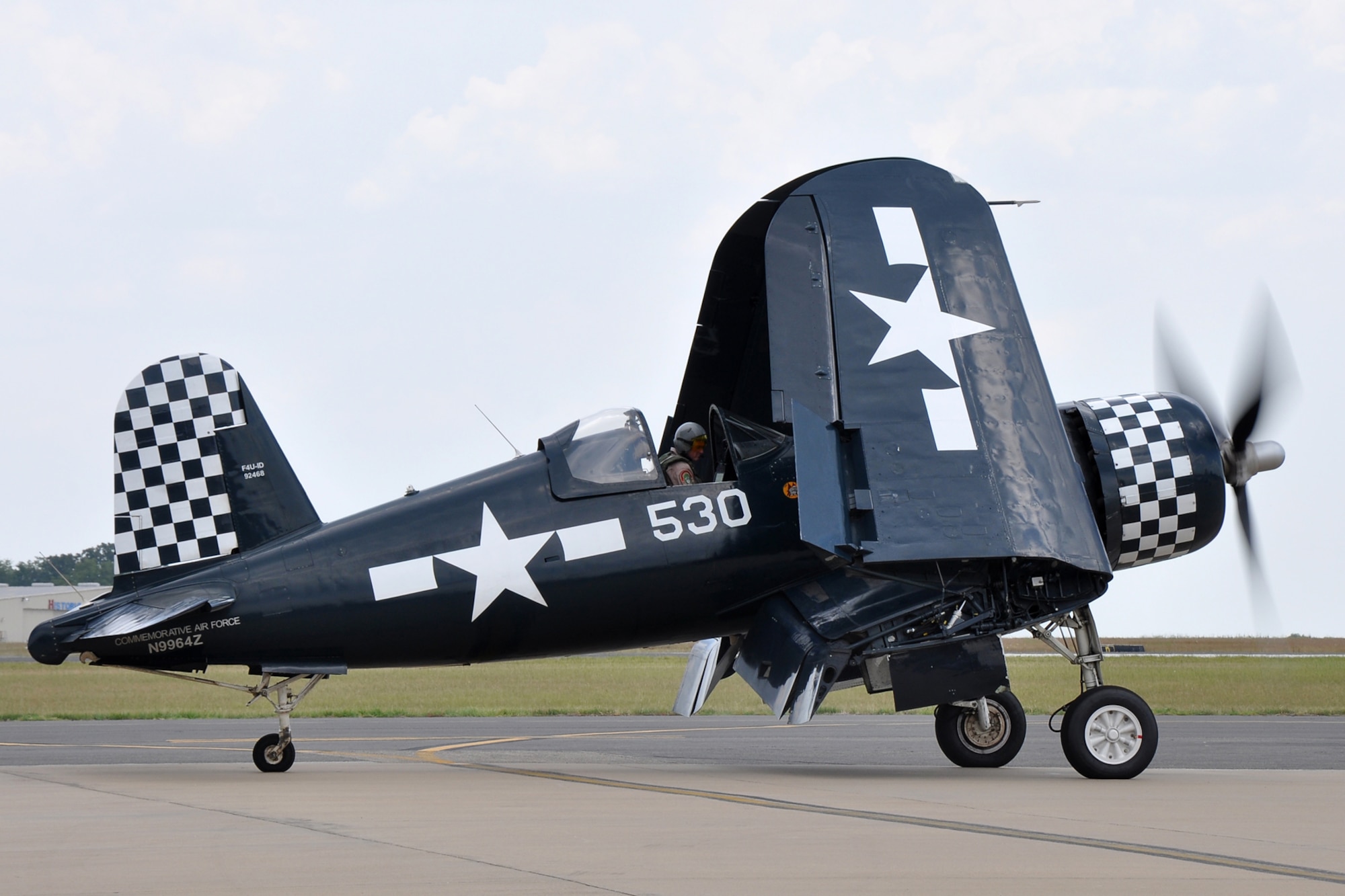 Chris Avery prepares his the F4U Corsair for takeoff during the “Wings Over Tyler Air Show” at Tyler Pounds Regional Airport, in Tyler, Texas, July 3, 2011. In addition to being a featured solo performer at the air show, Avery flew the Corsair in the “Tora! Tora! Tora!” performance, which recreates the 1941 attack on Pearl Harbor. Designed as a living history lesson, “Tora, Tora, Tora” is intended as a memorial to all the soldiers on both sides who gave their lives for their countries. Avery is a former U.S. Marine Corps Gunnery Sgt. and Scout Sniper. He plans to fly about 16 air shows this year. (U.S. Air Force photo/Tech. Sgt. Jeff Walston)