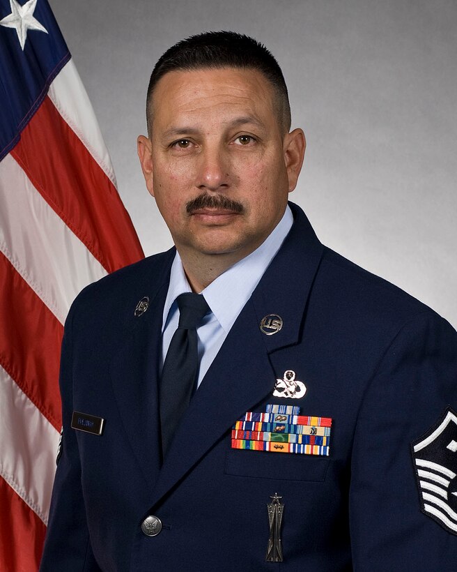 Master Sgt. Marc Polanco serves as the first sergeant for the 162nd Mission Support Group in addition to his new duties as the wing’s maintenance operations center supervisor. “I’d like to thank my wife and my family for their support. Withouth it, my career in the Guard wouldn’t be possible,” said Polanco. (U.S. Air Force photo/Master Sgt. Dave Neve)