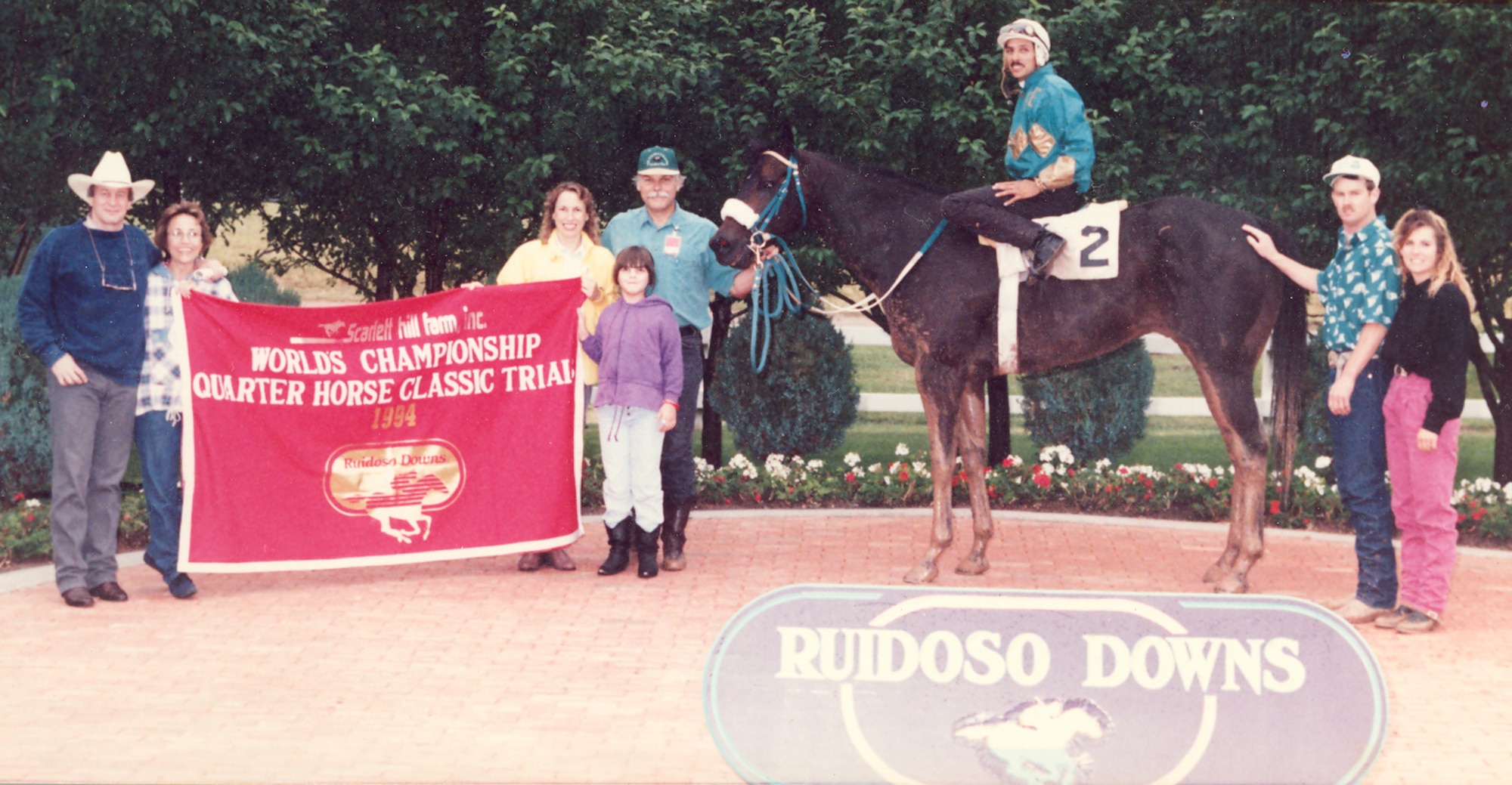 A 117-pound Polanco commemorates his victory with family and friends at the World’s Championship Quarter Horse Classic Trials at Ruidoso Downs, New Mexico, July 21, 1994. (Courtesy photo)