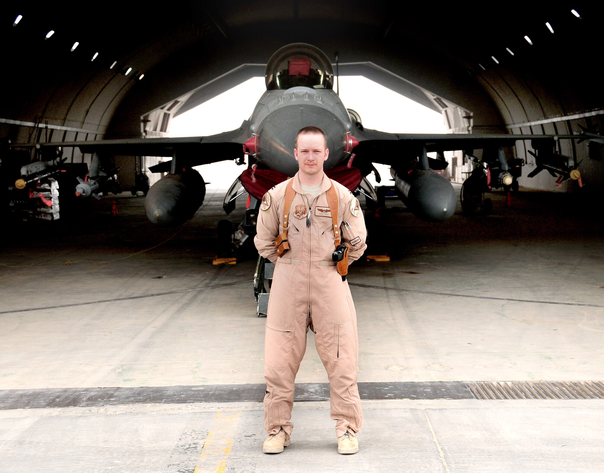 Capt. Ben "Chex" Meier, 480th Expeditionary Fighter Squadron F-16 pilot, is one of the many pilots at Joint Base Balad, Iraq, that provide top cover to U.S. ground forces. Captain Meier is deployed from Spangdahlem Air Base, Germany, and is a native of Altadena, Calif. (U.S. Air Force photo by Senior Airman Jeffrey Schultze)