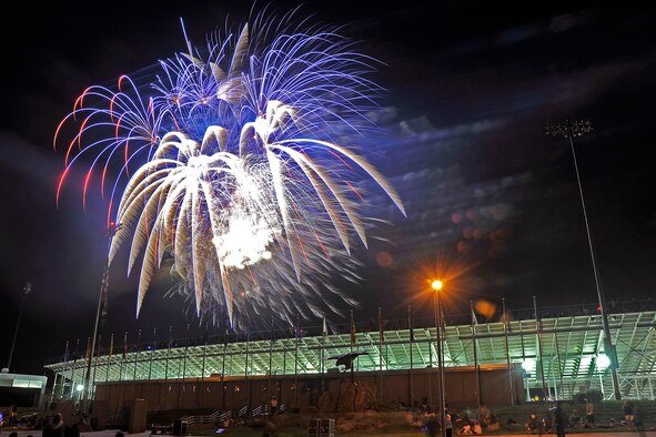 Fireworks illuminate the night sky above Falcon Stadium in Colorado Springs, Colo., during the Air Force Academy's Independence Day celebration July 4, 2011. More than 20,000 visitors came to see the nearly 30-minute fireworks show as well as performances by the Colorado Springs Philharmonic and the Air Force Academy Band. (U.S. Air Force photo/Megan Davis)
