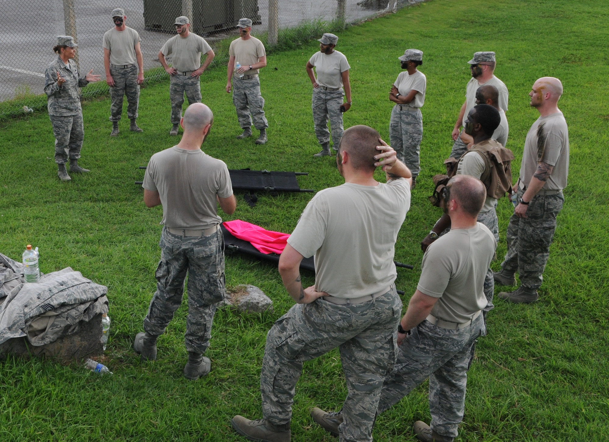 KADENA AIR BASE, Japan -- Chief Master Sgt. Victoria Gamble, the 353rd Special Operations Group Command Chief Master Sergeant, describes the mission of the 353rd SOG to students of the Erwin Professional Military Education Center's NCO Academy Air Commando Flight during their visit here July 6. The 353rd SOG hosts students of the NCO Academy’s Air Commando Flight each class. (U.S. photo by Tech. Sgt. Aaron Cram)