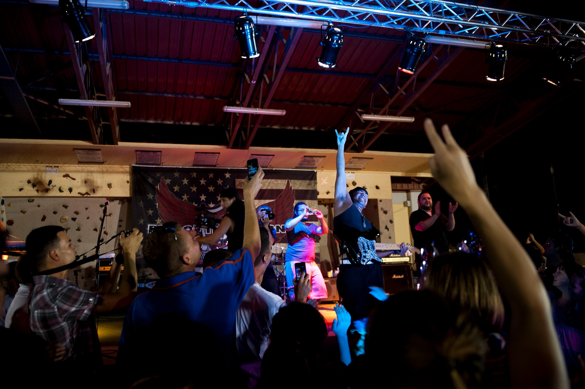 Hard-rock band Matthew JC and the AllStars perform July 2, 2011, at Arkadas Park, Incirlik Air Base, Turkey. The band performed as part of the festivities during an Independence Day Celebration, which also included various activities, food and live entertainment. (U.S. Air Force photo by Tech. Sgt. Michael B. Keller/Released)