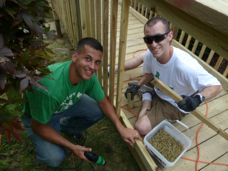 1st Lt. Zach Schiff and Capt. Jared Maline install slats.