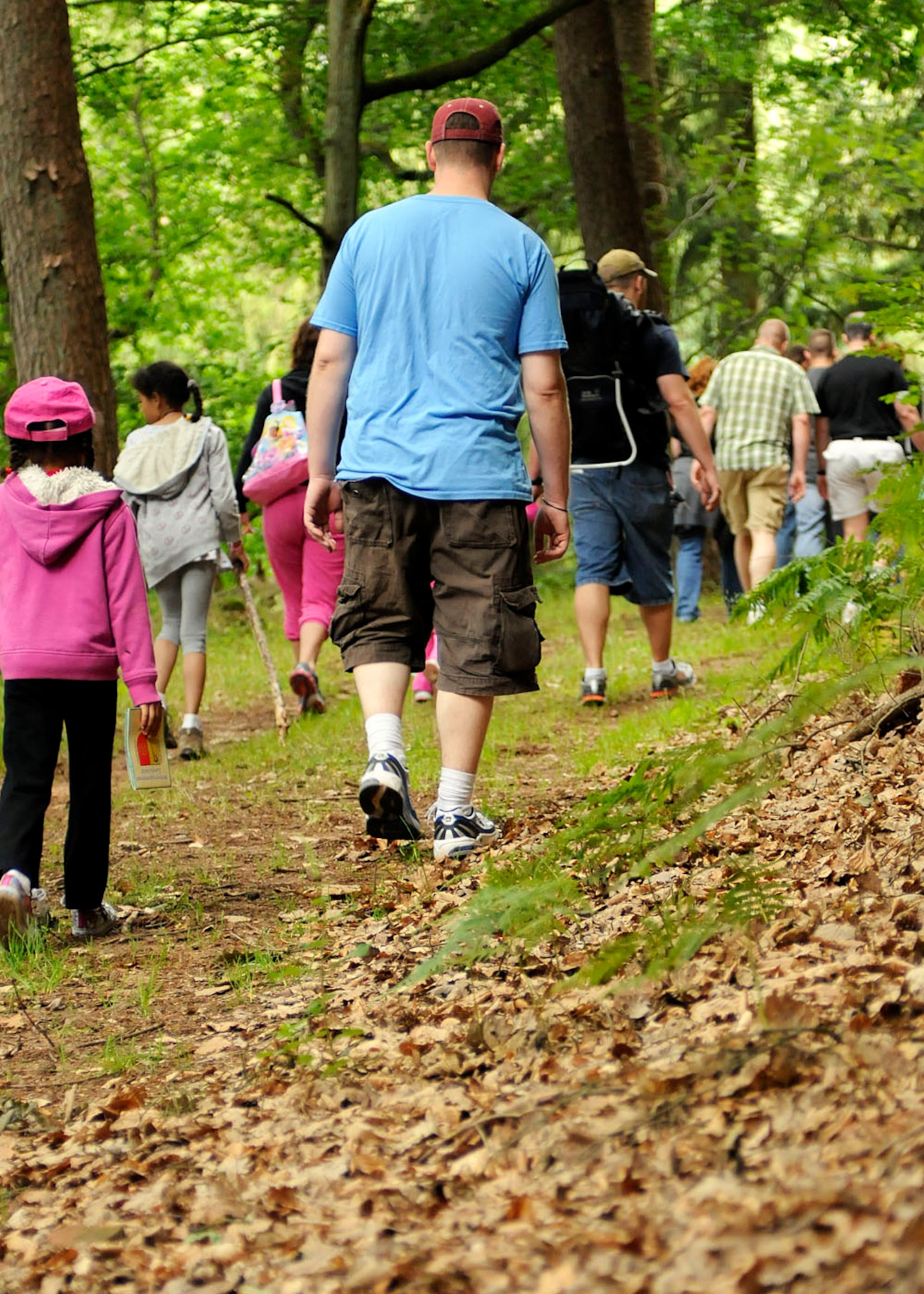 SPANGDAHLEM AIR BASE, Germany -- Base members hike a Meulenwald Forest trail outside Landscheid-Neiderkail during an Explore the Eifel event July 2. The 10-kilometer walk included a visit to an ancient Roman grave, the remnants of a Celtic village wall and a poet’s 200-year-old house. Explore the Eifel is an annual base occurrence to give Sabers a chance to tour the local area. (U.S. Air Force photo / Senior Airman Daryl Knee)