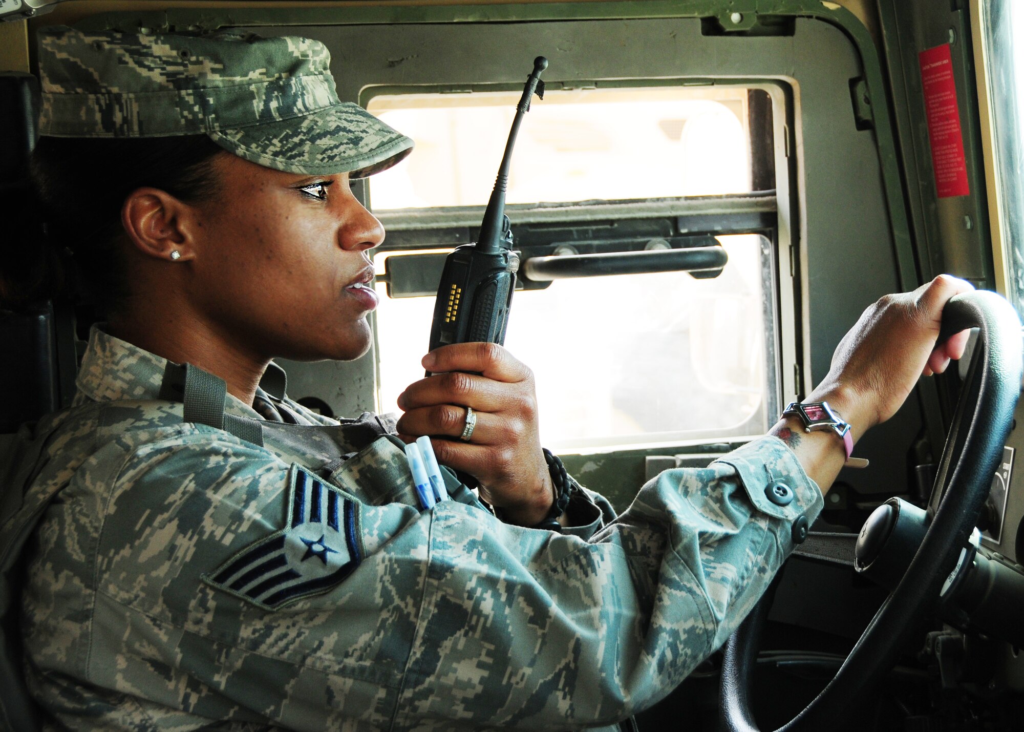 Staff Sgt. Mia Hackett, 438th Air Expeditionary Advisory Squadron, was one of the security forces members who responded to the wing following the fatal shooting of nine 438th members April 27.  The 28-year-old is assigned to Seymour Johnson Air Force Base and has spent more than eight years in the Air Force.  Hackett, from Colorado Springs, Colo., plans to apply for officer training school and eventually own her own law firm.  (Air Force photo by Senior Airman Amber Williams)