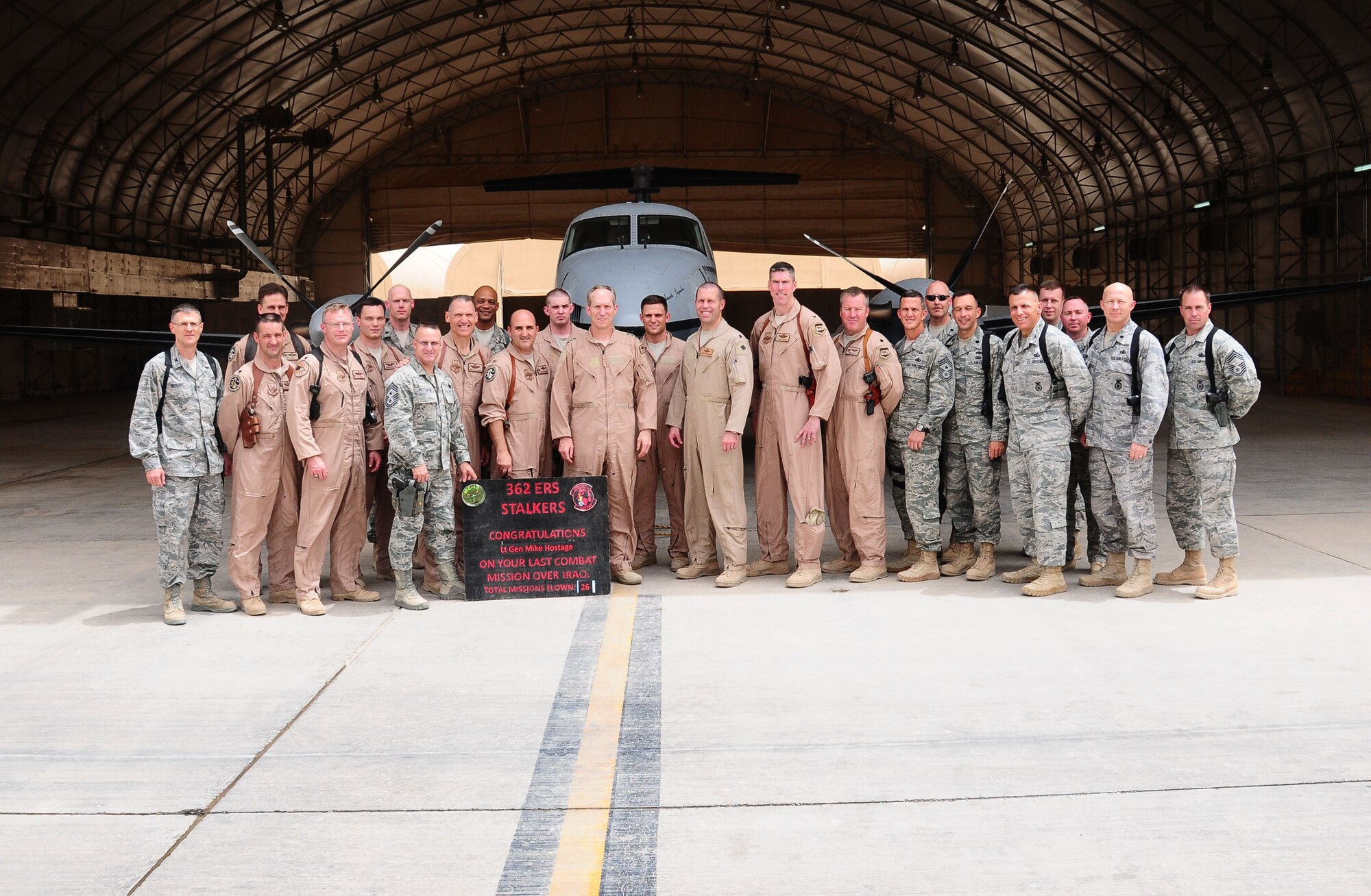 Lt. Gen. Mike Hostage, U.S. Air Forces Central Command commander, was welcomed to Joint Base Balad, Iraq, with 332nd Air Expeditionary Wing leadership. General Hostage was recently confirmed by the Senate to the grade of general and will soon assume command of Air Combat Command. (U.S. Air Force photo by Senior Airman Jeffrey Schultze)
