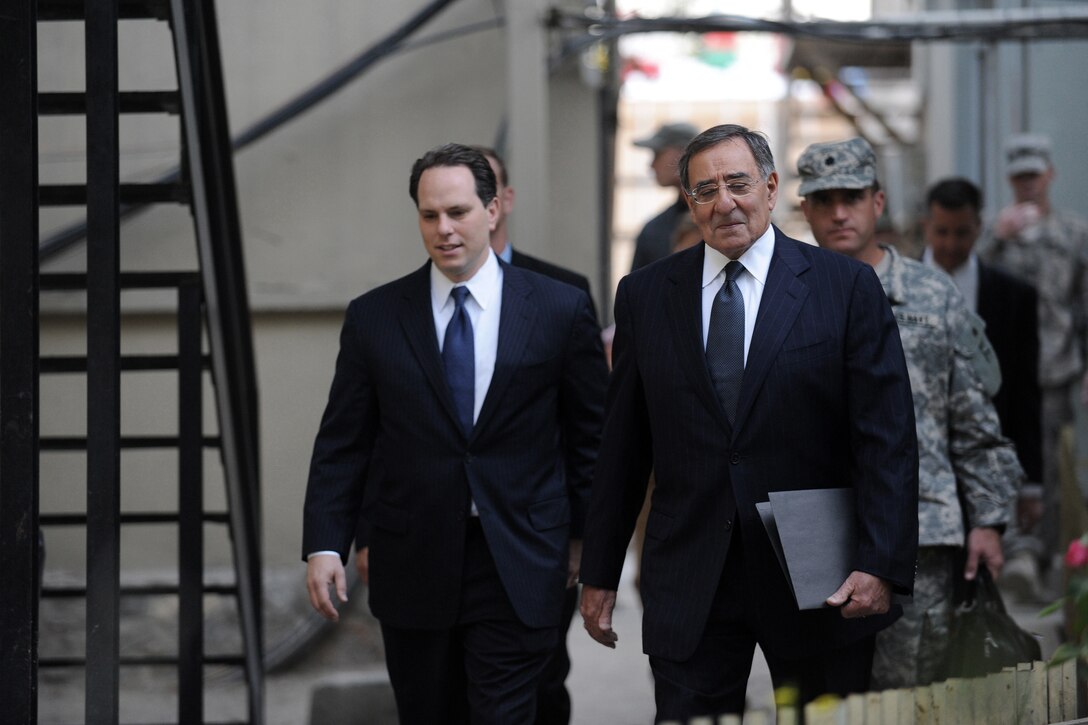 U.S. Defense Secretary Leon E. Panetta arrives for a briefing at Camp Eggers, Kabul, Afghanistan, July 9, 2011.