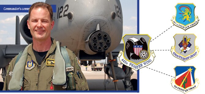 The 442nd Fighter Wing is responsible for the host wing at Whiteman Air Force Base, Mo. as well as three geographically separated units: the 476th Fighter Group, Moody AFB, Ga.; the 917th Fighter Group, Barksdale AFB, La.; and the 924th Fighter Group, Davis-Monthan AFB, Ariz. Col. Eric Overturf is the wing commander for the 442nd FW.