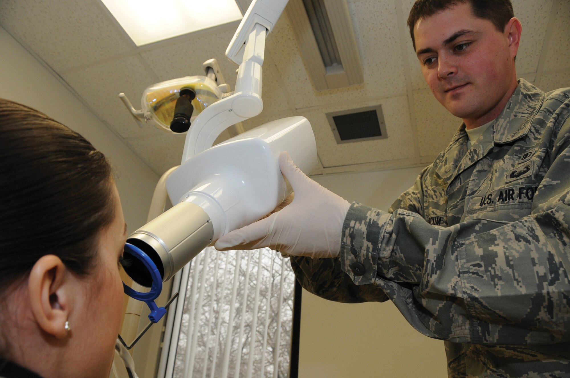 Staff Sgt. William Marcum, 442nd Medical Squadron Dental Flight technician, takes an X-ray during a unit training assembly. Dental is a vital component of deployment readiness, which will be necessary for the wing’s operational readiness inspection, August 2011. The 442nd Fighter Wing is an A-10 Thunderbolt II Air Force Reserve unit at Whiteman AFB, Mo.  (U.S. Air Force photo/ Senior Airman Tracy Brown)