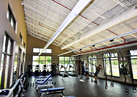 The Eglin Field House opened for business July 11.  The culmination of a year-long, $3.3 million project, it occupies 13,520 square feet.  It features two fitness rooms with half power racks, Olympic bars and bumper plates, a full line of dumbbells, kettleballs, adjustable benches and cutting-edge suspension training.  (U.S. Air Force photo/Kevin Gaddie)

