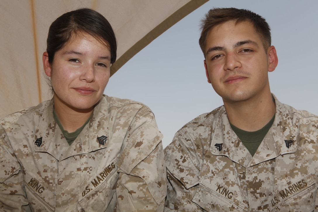 Sgt. Denise King, a native of Los Angeles, and Cpl. Joshua King, of Battle Ground, Wash., are both deployed with Marine Light Attack Helicopter Squadron 267 to Camp Bastion, Afghanistan, and are not only newlyweds, but also new parents. “I think that’s ultimately why we settled on both of us coming out here,” said Joshua, an intelligence analyst with HMLA-267, and a native of Battle Ground, Wash. “We want to be able to give him the best life possible and a lot of times that means making sacrifices. It will all be worth it in the end.”