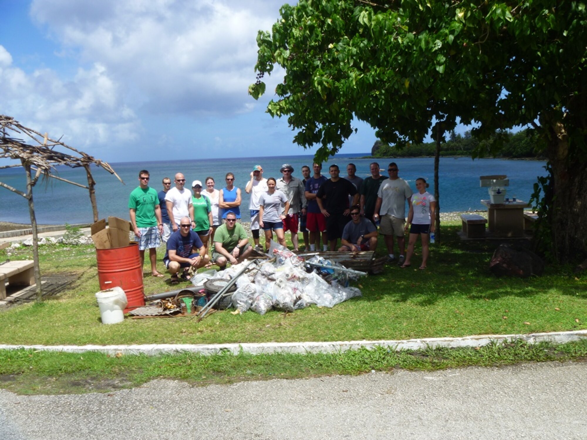 Deployed here in support of Andersen's Continuous Bomber Presence, members of the 96th Expeditionary Bomb Squadron began a 9+6 Beach Cleanup project shortly after their arrival in April. The initiative, aimed at cleaning nine coastal village beaches and six military beaches on the island, earned the unit Guam Chamber of Commerce's Na' La' Bonita Award. (U.S. Air Force Courtesy Photo)