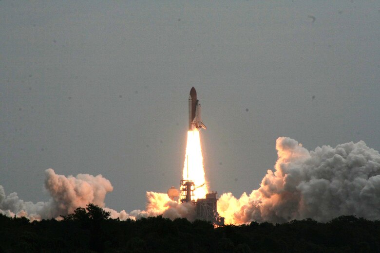 The Space Shuttle Atlantis taks off on its last flight. Photo by Lt. Col. Michael Humphreys.