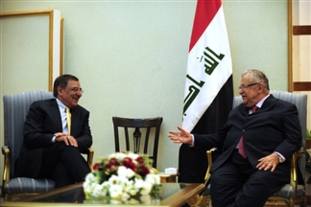 Secretary of Defense Leon E. Panetta meets with President of Iraq Jalal Talabani in Baghdad, Iraq, on July 11, 2011.  