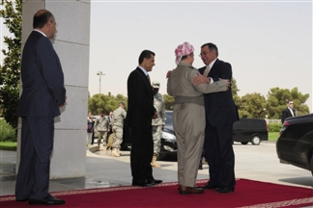 Secretary of Defense Leon E. Panetta meets with Kurdistan Regional Government President Masoud Barzani in Irbil, Iraq, on July 12, 2011.  