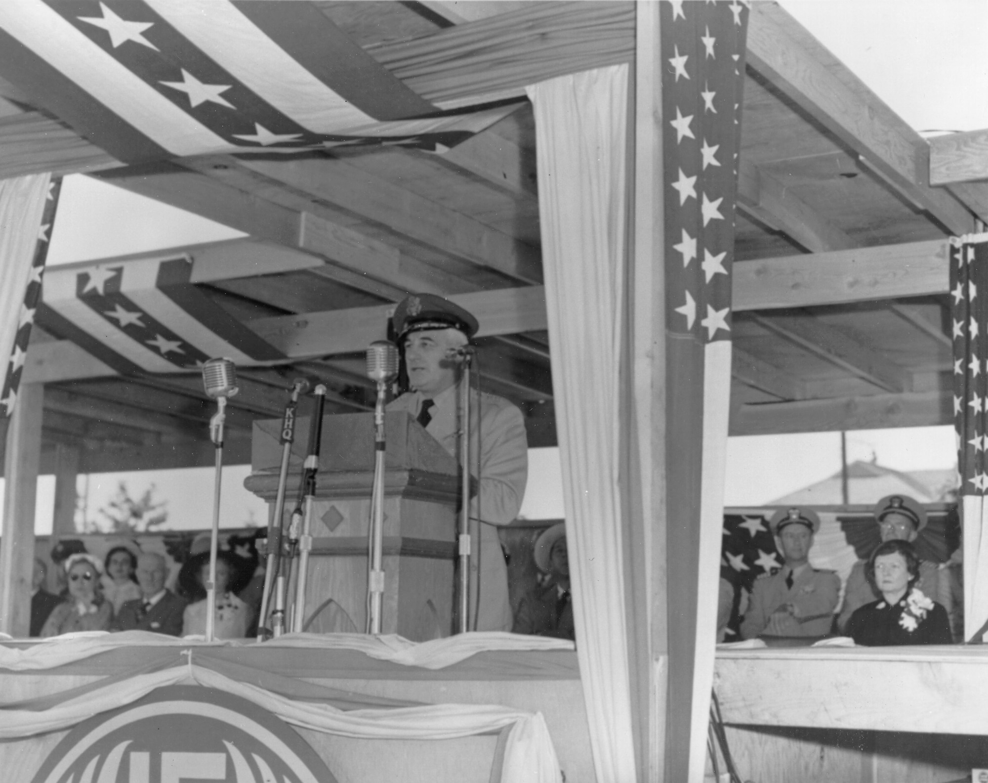 Gen. Nathan F. Twining, Air Force Vice Chief of Staff speaking at the dedication ceremony July 20, 1951 (Historical photo)