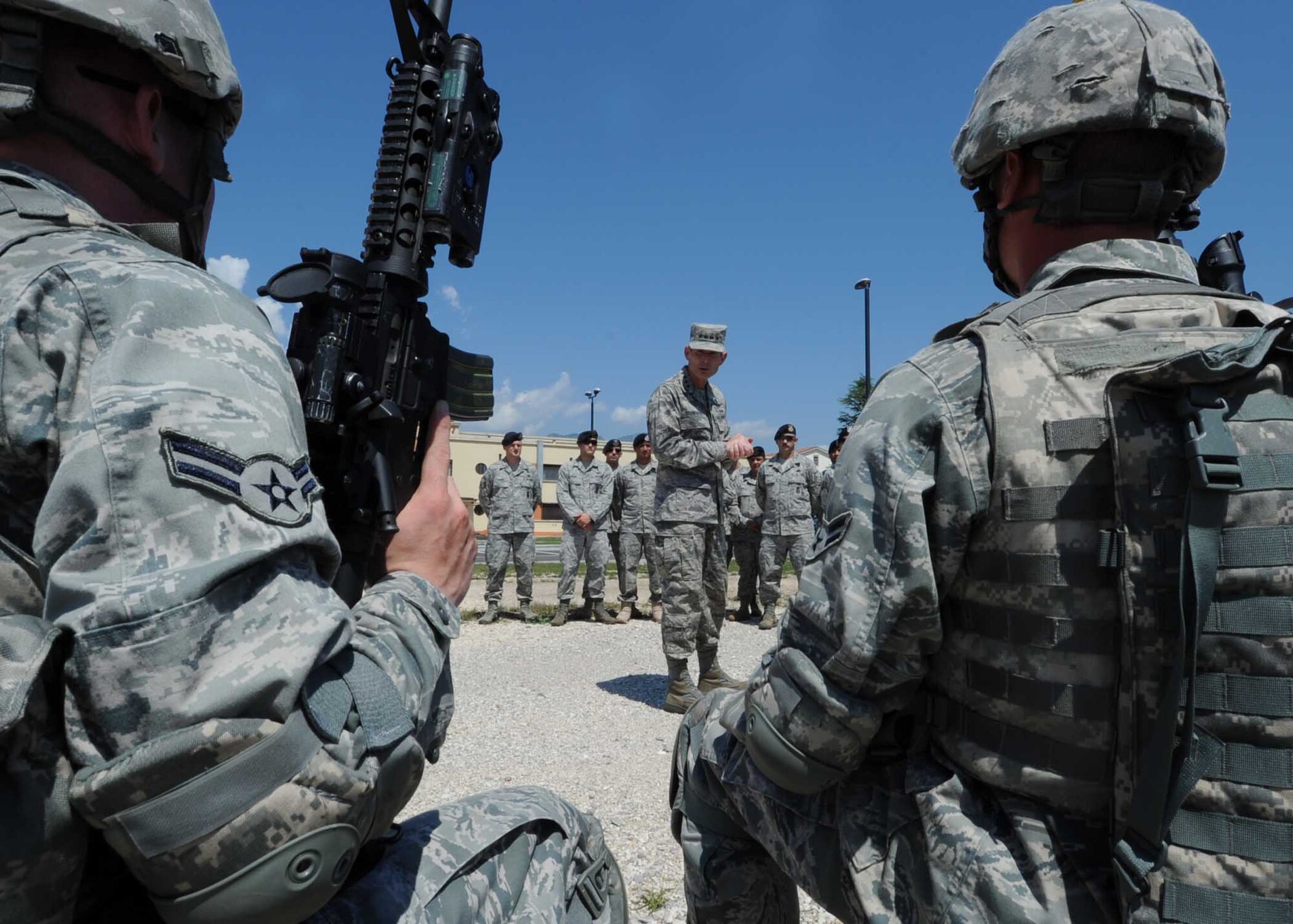 Air Force Chief of Staff Gen. Norton Schwartz addresses Airmen from the 31st Security Forces Squadron July 12, 2011, at Aviano Air Base, Italy.  The general observed the 31st SFS mission as part of his visit to the base.  (U.S. Air Force photo/Staff Sgt. Nadine Y. Barclay)