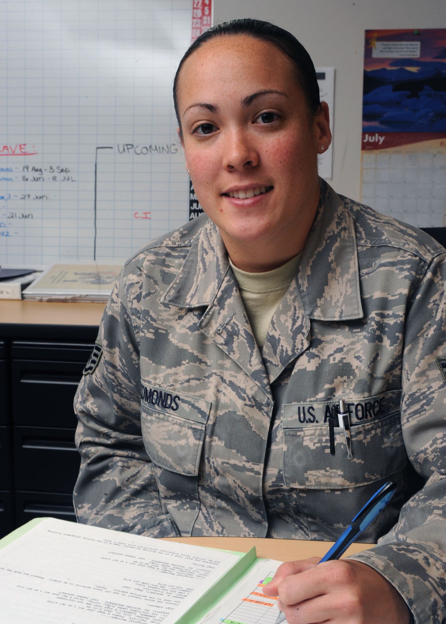 Staff Sgt. Kimberly Edmonds, 319th Force Support Squadron, is the Warrior of the Week for July 14 through 21. Warrior of the Week recognizes everyday Airmen working their every day jobs. (U.S. Air Force photo/Senior Airman Amber Bennett)
