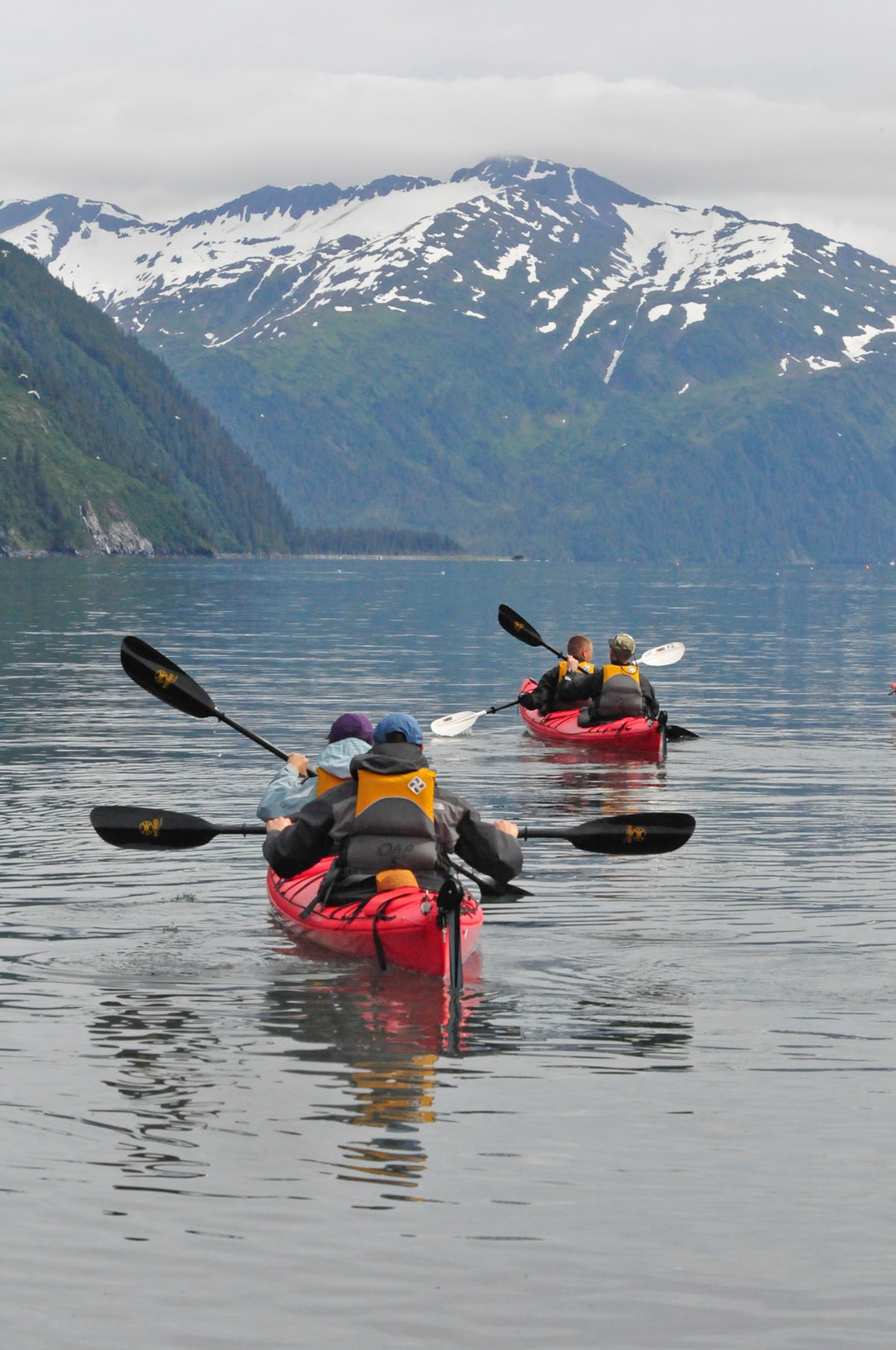 Service members put out to sea in Prince William Sound. The kayak trip was organized by JBER’s Outdoor Adventure Program, which offers the trip each Sunday. (U.S. Air Force photo/Steve White)