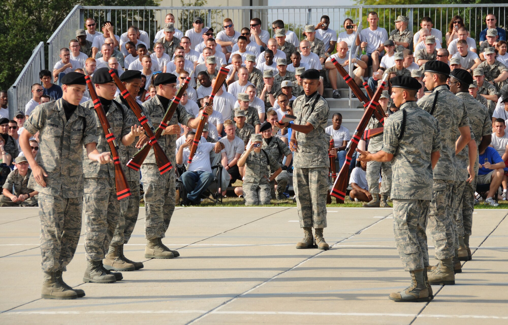 The Red Wolves drill team performs its freestyle drill at Friday’s competition.  (U.S. Air Force photo by Kemberly Groue)