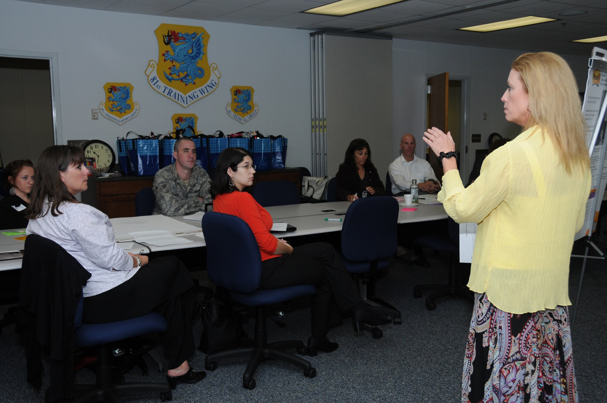 Tracy speaks during Keesler’s Caring for People forum May 24.  (U.S. Air Force photo by Kemberly Groue)