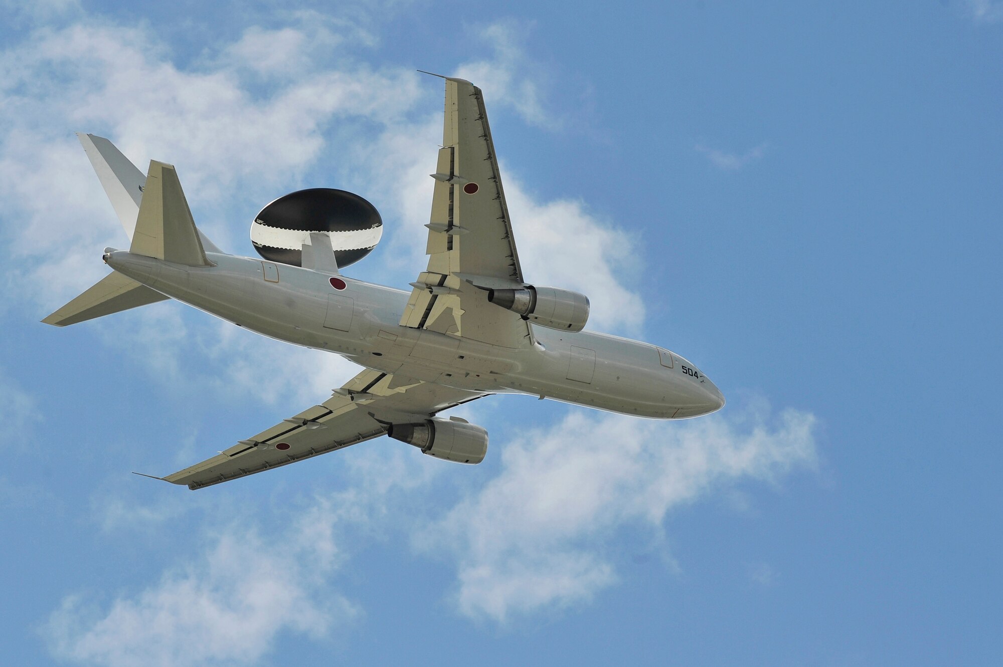 A Japan Air Self Defense Force E-3 Sentry Airborne Warning and Control System aircraft soars over Eielson Air Force Base, Alaska, July 6, 2011. The JASDF is participating in RED FLAG-Alaska 11-2, a two week long exercise providing aircrew realistic combat sorties, increasing their chances of survival in combat. (U.S. Air Force photo/Staff Sgt. Christopher Boitz)