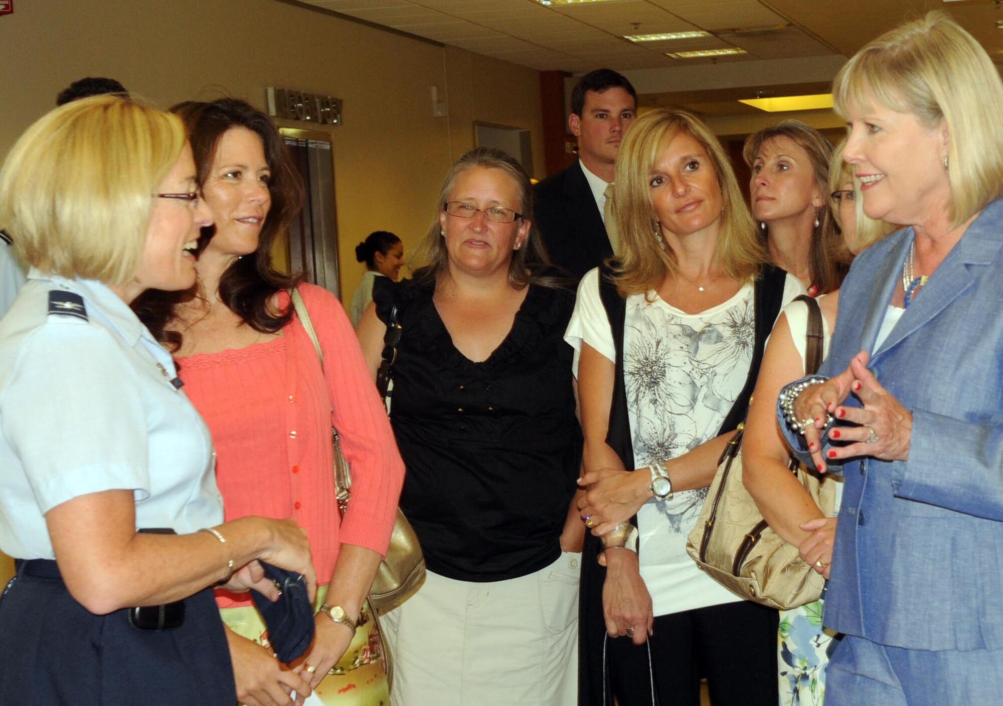 Col. Linda Lawrence, 31st Medical Group commander, briefs Suzie Schwartz, wife of the Air Force Chief of Staff Gen. Norton Schwartz, on medical services at Aviano Air Base, Italy, on July 11, 2011. The general and his wife visited Aviano July 10-12, 2011, to meet with Airmen and their families, and observe the installation's mission.  (U.S. Air Force photo/Airman Briana N. Jones)