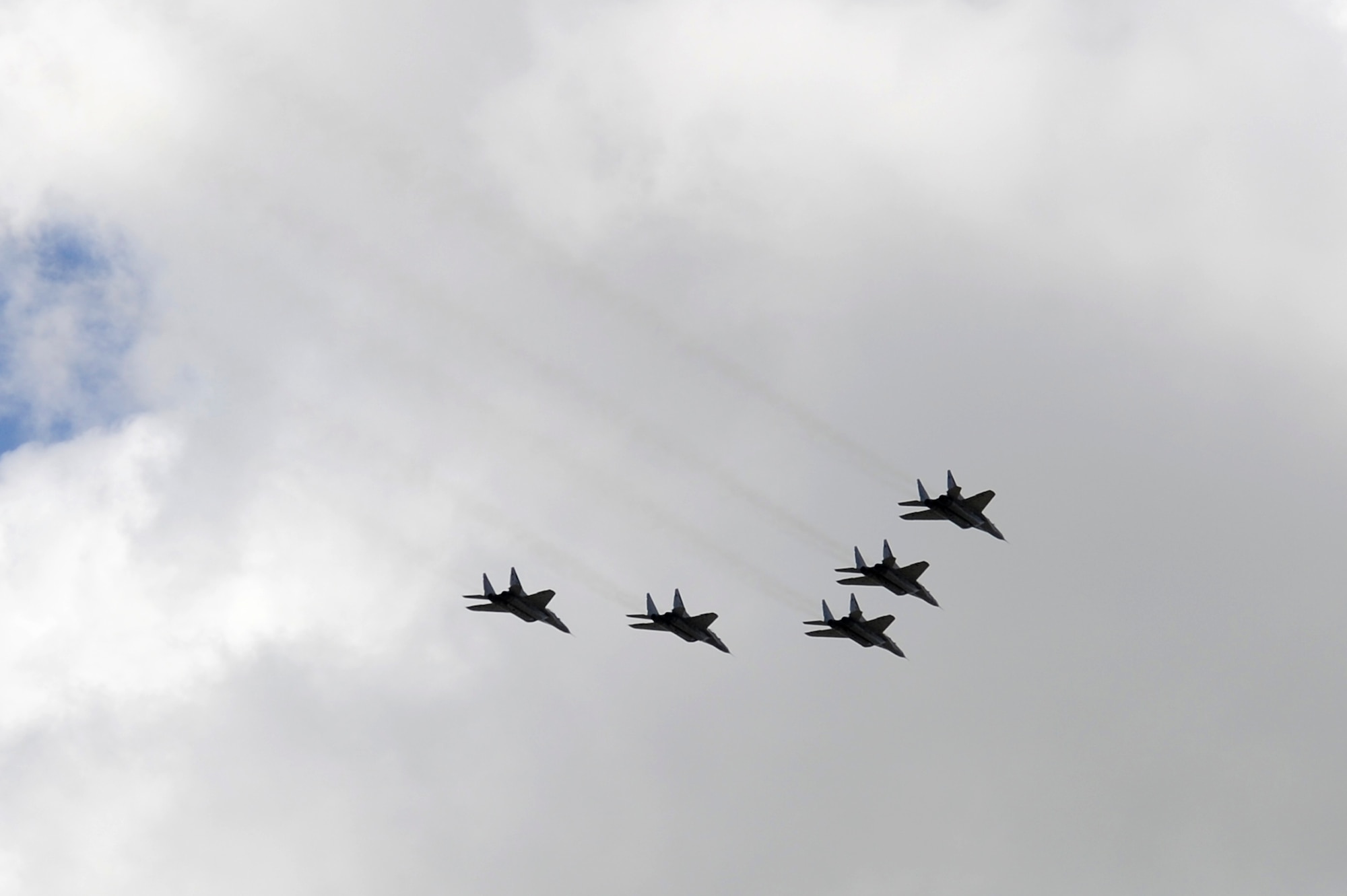 Brunei Darussalam -- Five Mig-29's from the Royal Malaysian Air Force fly in formation over Rimba Air Base as they practice for an aerial show preformed during the 3rd Biennial Brunei Darussalam International Defense Exhibition July 3. BRIDEX provides an engaging and effective platform for leading manufacturers, suppliers and decision makers to deliberate on military solutions and showcase innovative technologies. (U.S. Air Force photo/Staff Sgt. Marie Brown/Released) 