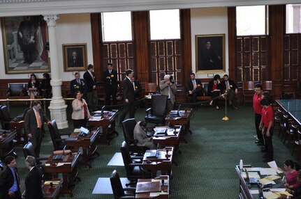 Members of the Alamo Colleges Information Technology and Security Academy team were recognized by both the Texas House and Senate March 7 after placing first in the regional competition of CyberPatriot. They are seen here as Texas Sen. Leticia Van de Putte (left) reads Senate Resolution Number 385 on the Senate floor. They placed third in the CyberPatriot national championships in April. They now work on the staff of the 33rd Network Warfare Squadron’s Air Force Computer Emergency Response Team – a subordinate unit of the 67th Network Warfare Wing and 24th Air Force. The summer hires will work right alongside other entry-level cyber operators, getting real-world experience. (U.S. Air Force photo by Christine D. Millette)
