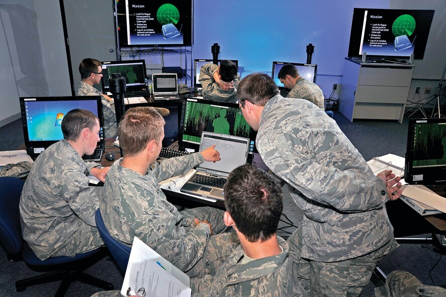 Upperclass cadets spend one of their summer sessions in Cyber 256, Basic Cyber Operations, at the U.S. Air Force Academy, Colo., July 5, 2011. The course is intended to spark cadets’ interest in pursuing more in-depth work in computer science. (U.S. Air Force photo/Raymond McCoy) 