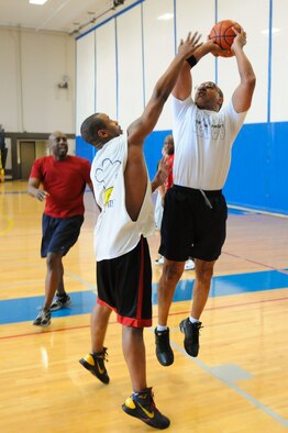 A basketball game at the Maxwell gym inspires spirited competition. (Air Force photo/Christopher Baldwin)