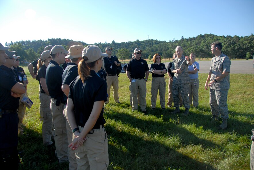 Col. Matthew Moorman of the 178th Medical Group, Springfield, Ohio, briefs Wisconsin’s Disaster Medical Assistance Team during the domestic operations portion of the 2011 Patriot Exercise July 13 at Volk Field Combat Readiness Training Center, Wis.  This is the first year that the DMAT, a volunteer-based force that responds to disasters in Wisconsin, is participating in Patriot. (U.S. Air Force photo by Senior Airman Amy N. Adducchio/Released)