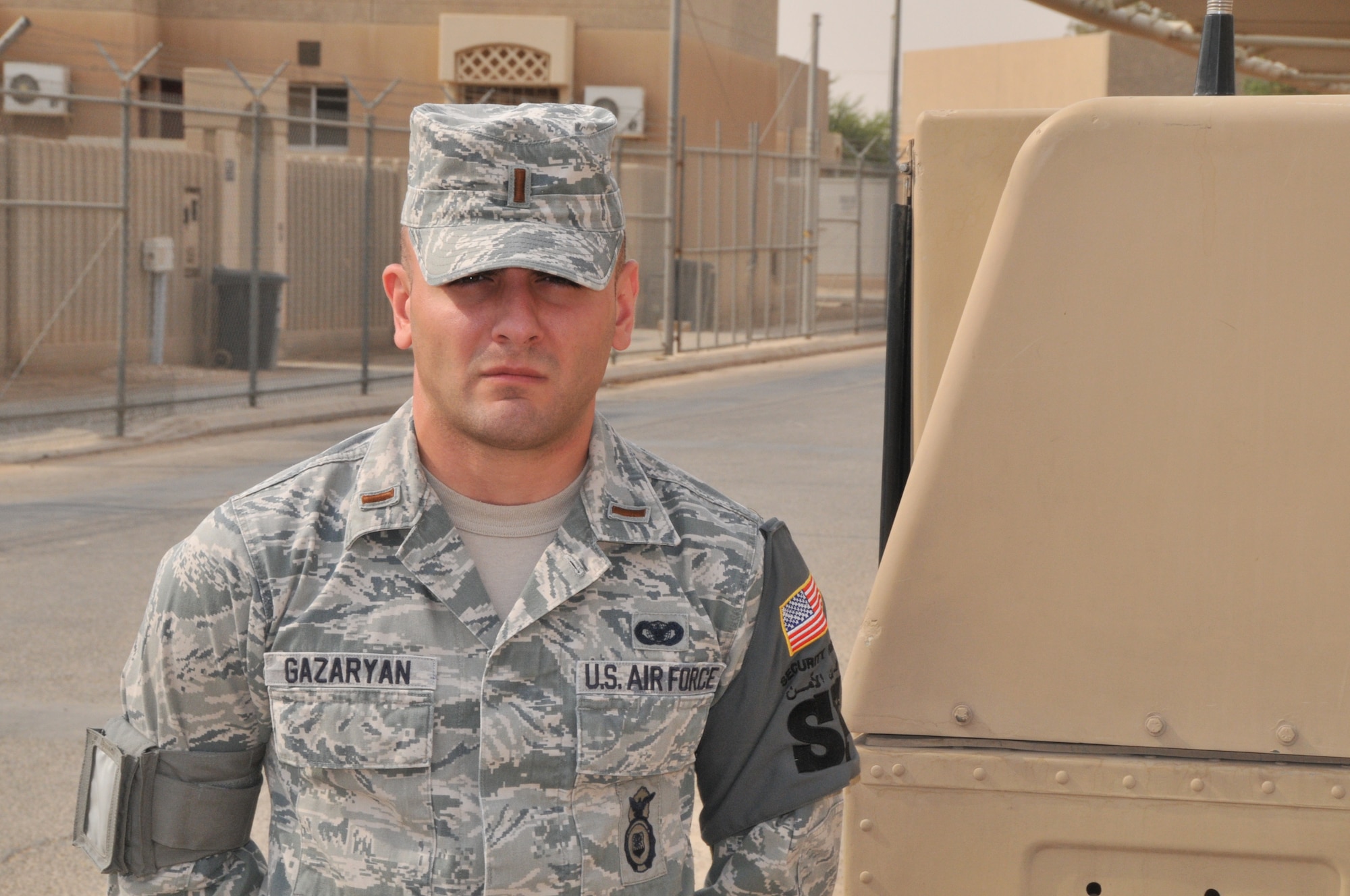 2nd Lt. Konstantin Gazaryan of the 64th Expeditionary Security Forces Squadron, deployed from Offutt Air Force Base, Neb., says his reason for serving in the military is that it wouldn’t be right if he didn’t stand up and answer the call when his country needed him most, after his country was there for him. The lieutenant immigrated to the United States at the age of eight after being forced out of his birth country, Azerbaijan, during a time he and many news sources describe as genocide. (U.S. Air Force photo/ Master Sgt. Mike Hammond)