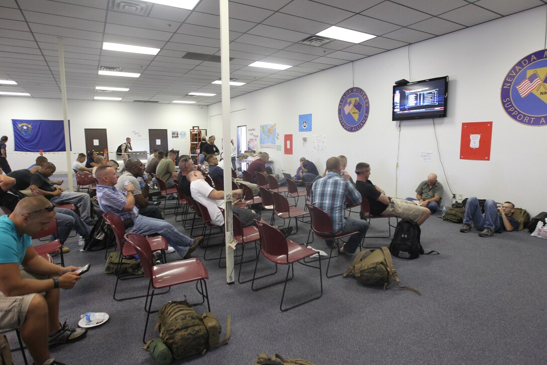 Marines en route to Operation Javelin Thrust relax and enjoy the amenities available at the Reno-Tahoe International Airport July 17.