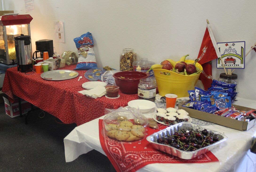 The volunteers with the Nevada Military Support Alliance keep fresh snacks available for the service members heading to Operation Javelin Thrust July 17.