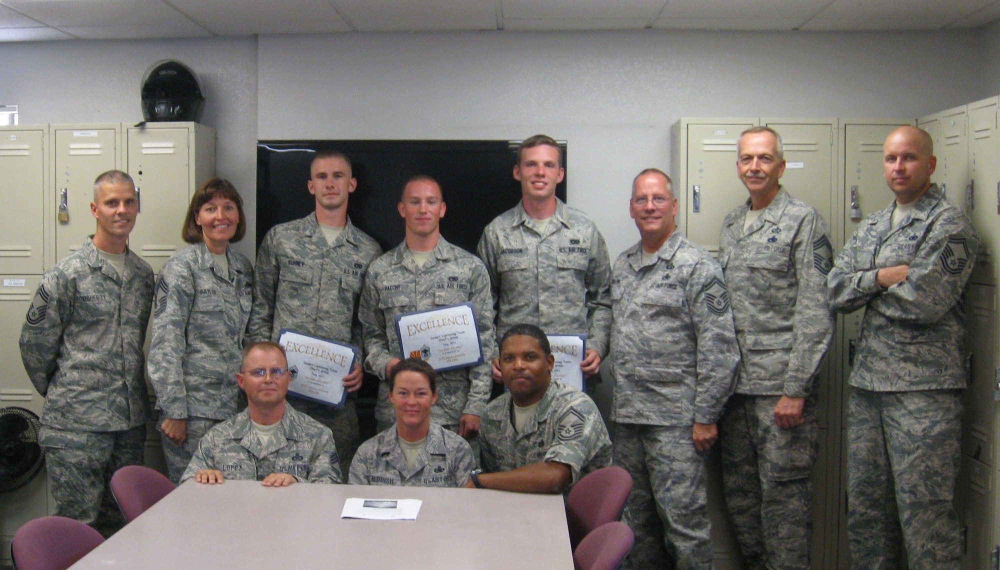 The Davis-Monthan Air Force Base Chief's Sharp Award winners from the 355th Logistics Readiness Squadron pose here with their Chief's Sharp Award certificates. (Courtesy photo)