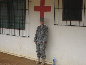 Senior Airman Erin Black is deployed from the 633rd Surgical Operations Squadron to Operation Onward Liberty, where she serves as a medic. Airman Black mentors and train medics of the Armed Forces of Liberia and assists in running the clinic and providing care for all OOL members. (Courtesy photo/Senior Airman Erin Black)
