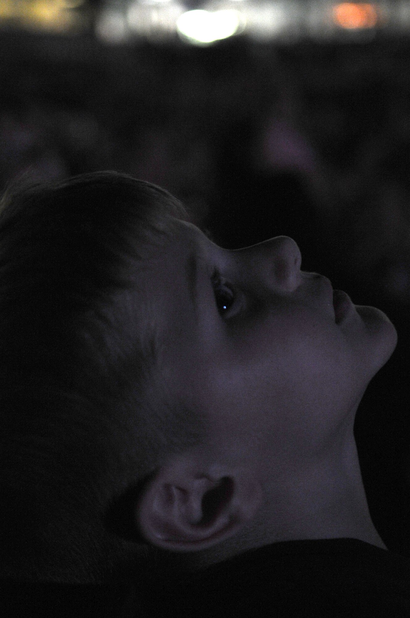 Caedan James, 5, watches the fireworks after the game at the Andrews Night at the Bowie Baysox on June 15.  The Baysox hosted an appreciation night for servicemembers from Joint Base Andrews.