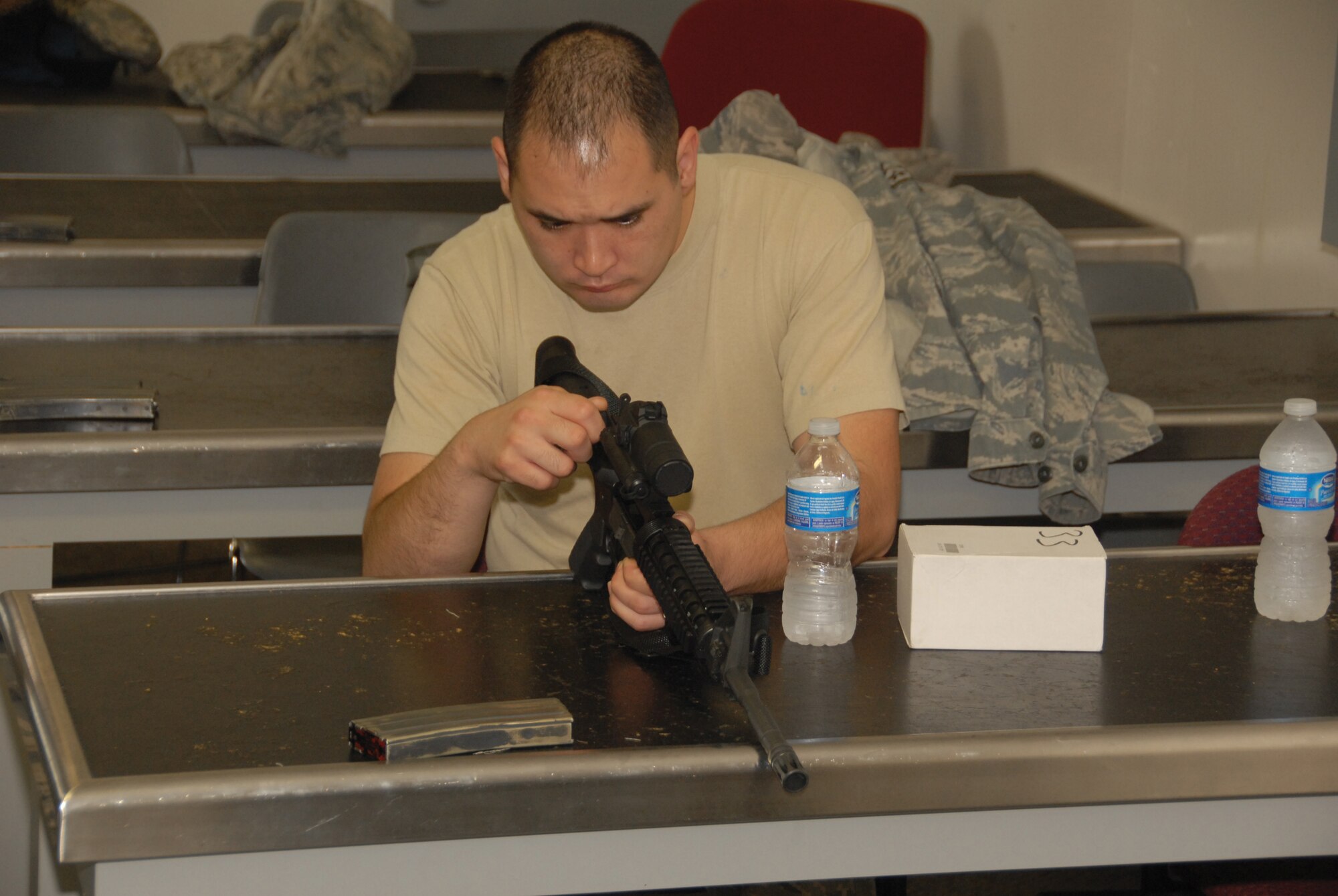 Reservists from the 442nd Civil Engineers Squadron, qualify on weapons, June 2, 2011,  prior to their deployment, which is scheduled for August 2011. Approximately 35 reservists are scheduled to deploy. The 442nd CES is part of the 442nd Fighter Wing, an A-10 Thunderbolt II Air Force Reserve unit, Whiteman Air Force Base, Mo. (U.S. Air Force photo/ Tech. Sgt. Kent Kagarise)