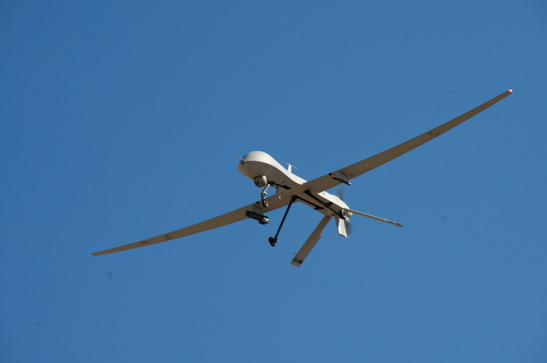 CREECH AIR FORCE BASE, Nev. -- An MQ-1 Predator takes off to fly a training mission under the 432d Wing and 432d Air Expeditionary Wing. Recently, a U.S. Air Force captain assigned to the 432 WG/AEW was the first 18X to become launch-and-recovery qualified as a remotely piloted aircraft pilot. (Photo by 432 Wing/432d Air Expeditionary Wing Public Affairs)