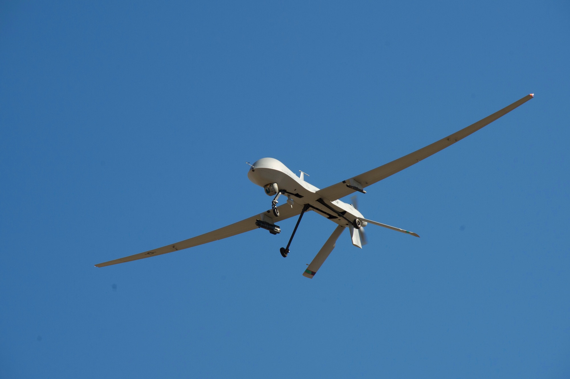 CREECH AIR FORCE BASE, Nev. -- An MQ-1 Predator takes off to fly a training mission under the 432d Wing and 432d Air Expeditionary Wing. Recently, a U.S. Air Force captain assigned to the 432 WG/AEW was the first 18X to become launch-and-recovery qualified as a remotely piloted aircraft pilot. (Photo by 432 Wing/432d Air Expeditionary Wing Public Affairs)